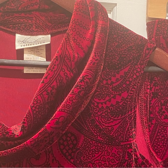 Vintage Kathie Lee Red Black Velvet Velour Maxi Skirt Cowl Neck Top L Holiday - Picture 9 of 11